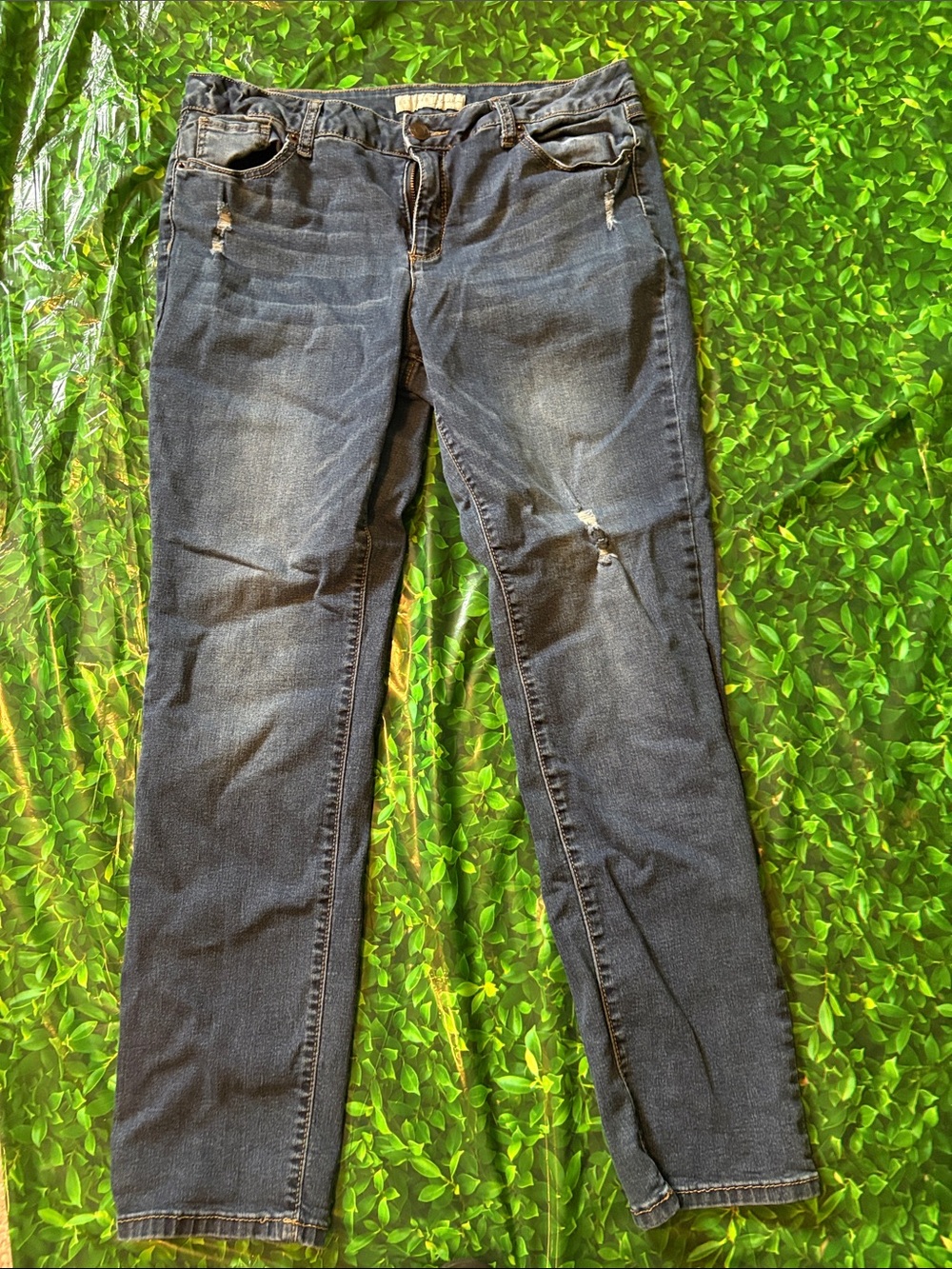 BTS Women's Dark Blue Stretch Skinny Jeans with Subtle Distressing